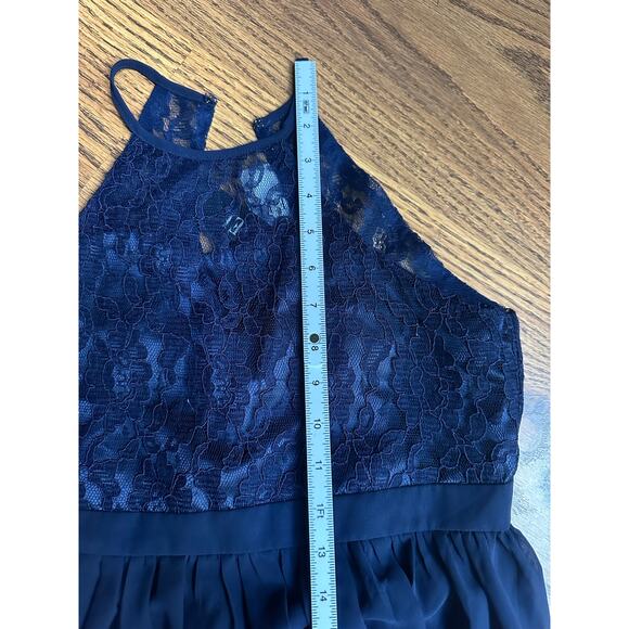 IEFIEL Navy Lace Halter Keyhole Back Full Maxi Skirt Size 14 Formal NWT Dress - Picture 9 of 10